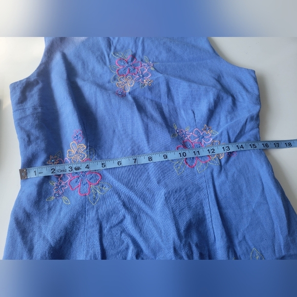 Nicole Studio Linen Blend Beaded Fringe Hem Dress Blue Size 10 - Picture 7 of 7